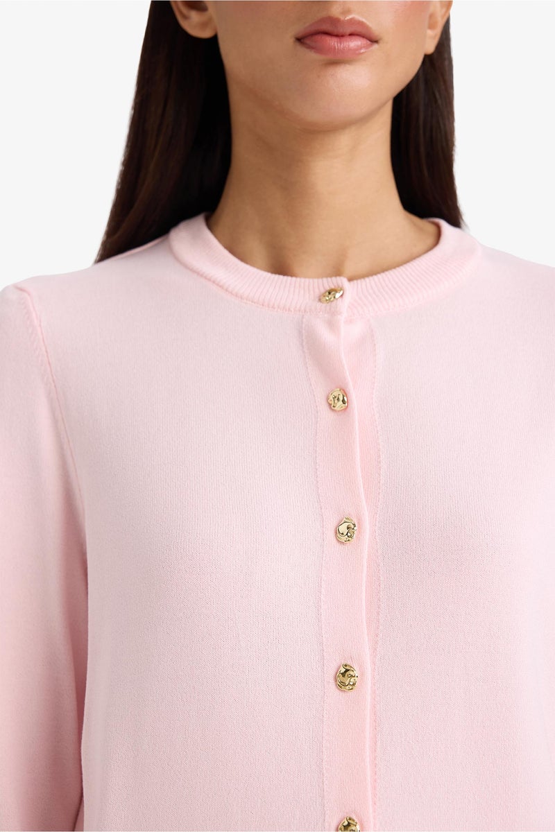 DeFacto Pink Woman Regular Fit Crew Neck Knitwear Cardigan Casual - Image 4